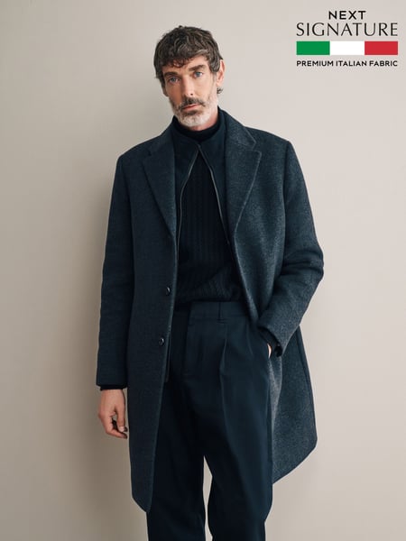 Charcoal Grey Signature Soft Touch Wool Rich Padded Italian Fabric Funnel Neck Coat (N96501) | € 342