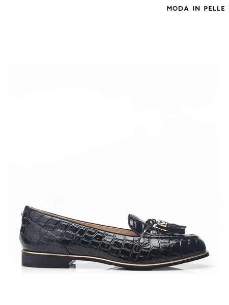 Moda in Pelle Evvaa Flat Slip on Tassle Leather Barrel Loafers (N96639) | € 38