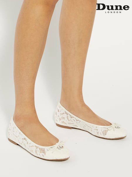 Dune London Cream Heartstring Bridal Lace Ballet Flat Shoes (N96652) | € 125