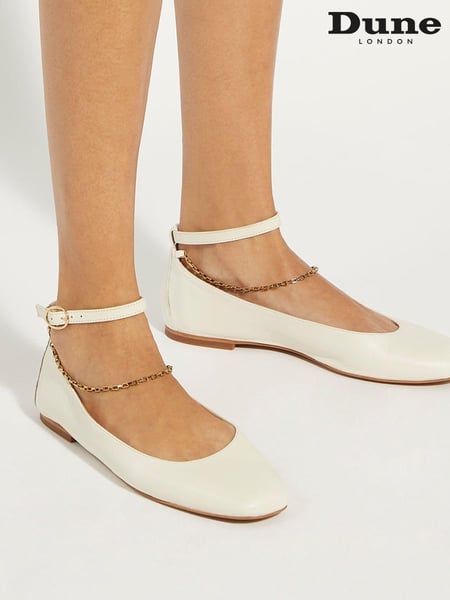 Dune London Cream Halles Ankle Chain Ballet Pumps (N96684) | € 50