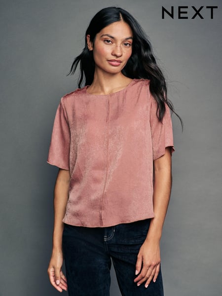 Rose Pink Satin Crinkle Textured T-Shirt (N96831) | € 20