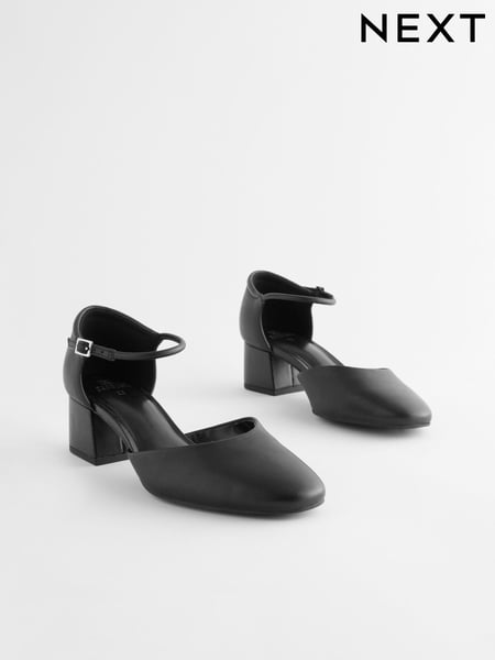 Black Extra Wide Fit Forever Comfort® Leather Round Toe Block Heels (N97628) | € 61