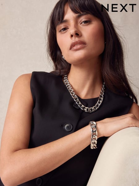 Silver Tone Chunky Chain Bracelet (N97671) | € 15