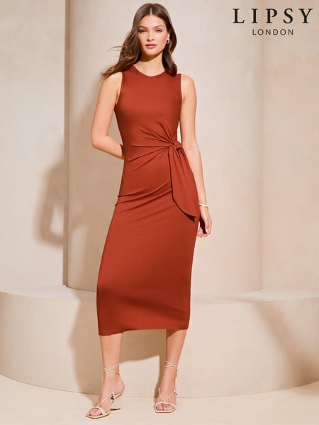 Lipsy Red Sleeveless Racer Tie Side Jersey Midi Dress (N97674) | € 30