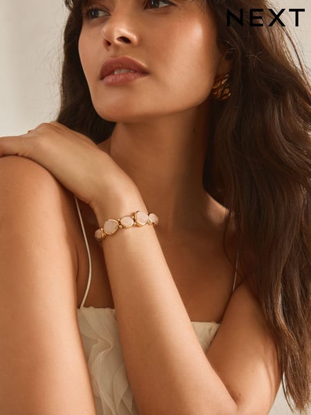Gold Tone Rose Quartz Stone Stretch Bracelet (N97711) | € 18