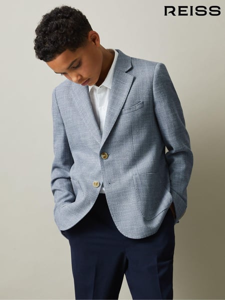 Reiss Soft Blue Aphrodite 9-13 yrs Slub Check Single Breasted Blazer (N98040) | € 184