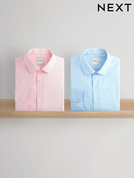 Pink/Blue Regular Fit Easy Care Long Sleeve Single Cuff Smart Shirts 2 Pack (N98411) | € 54