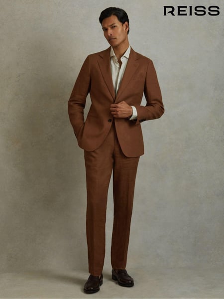 Reiss Tobacco Brown Kin Linen Tapered Trousers Slim-Fit (N99121) | € 231