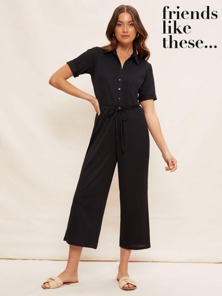 Friends Like These Black Jersey Short Sleeve Button Up Wide Leg Jumpsuit (P67269) | € 66