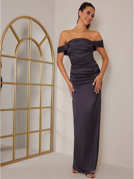Chi Chi London Navy Blue Merissa Satin Ruched Dress (P77178) | € 30