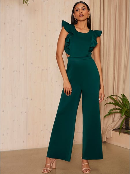 Chi Chi London Green Ruffle Sleeve Cut Out Detail Jumpsuit (P84856) | € 53