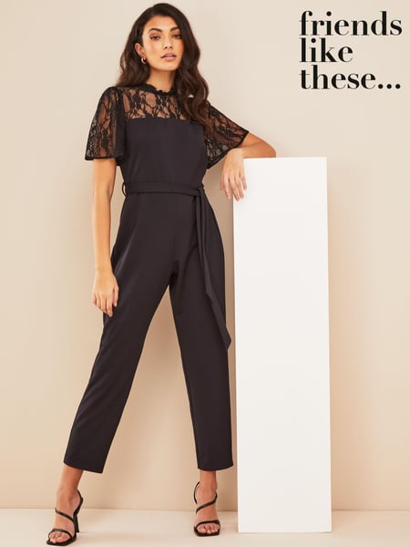 Friends Like These Black Lace Detail Short Sleeve Summer Jumpsuit (P85355) | € 37