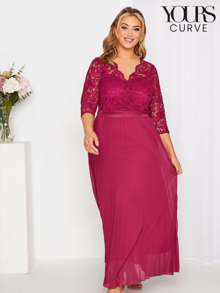 Yours Curve Red Long Sleeve Wrap Lace Dress (P90190) | € 53