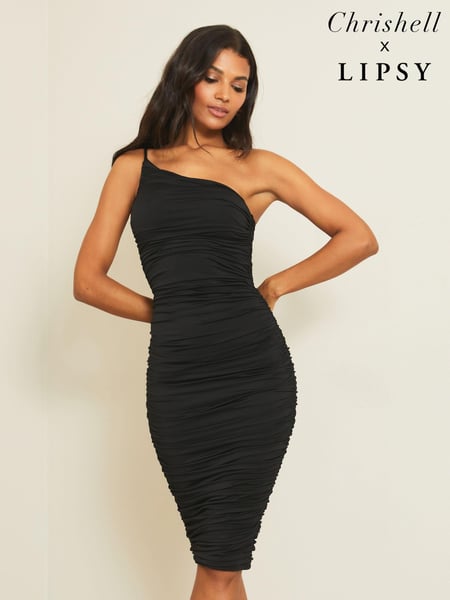 Lipsy Black One Shoulder Slinky Midi Dress (P91548) | € 13