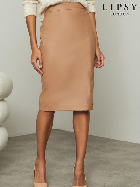 Lipsy Tan Faux Leather Pencil Skirt (P93257) | € 13