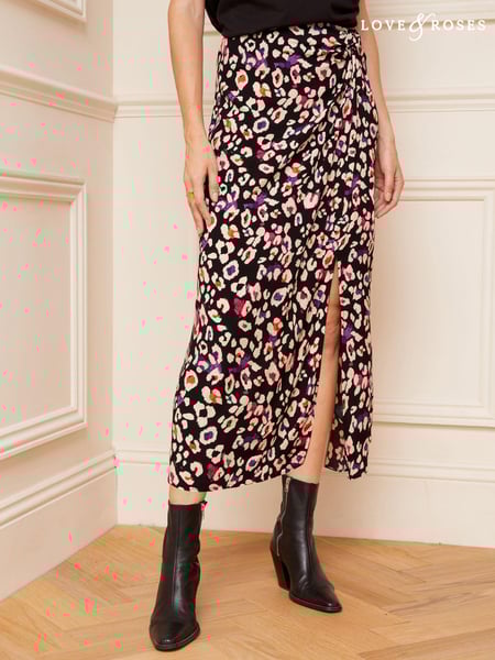 Love & Roses Black Animal Twist Midi Skirt (P93631) | € 11