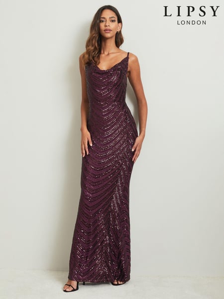 Lipsy Red Petite Paige Sequin Cami Cowl Bridesmaid Dress (P99626) | € 109