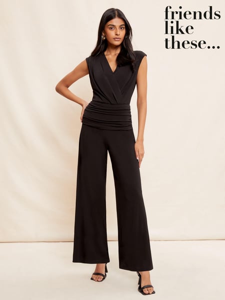 Friends Like These Black Ruche Waist Wrap Style Slinky Sleeveless Wide Leg Jumpsuit (Q02321) | € 30