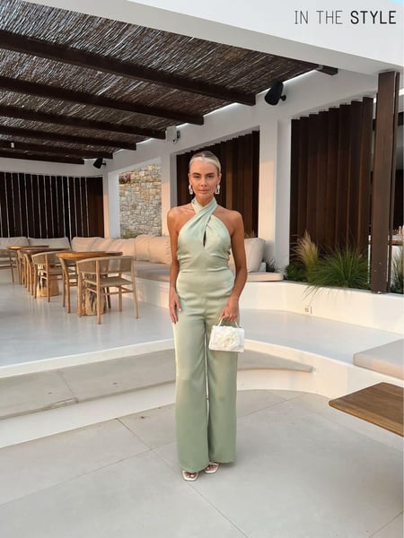 In The Style Green Perrie Sian Satin Cross Front Jumpsuit (Q06792) | € 31