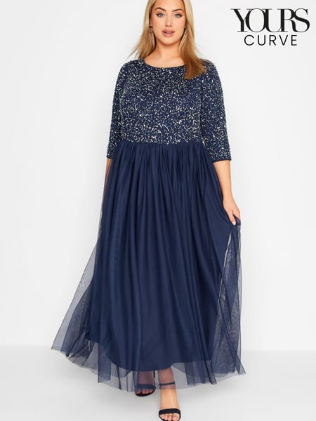 Yours Curve Blue 3/4 Sleeve Sequin Maxi Dress (Q15279) | € 59