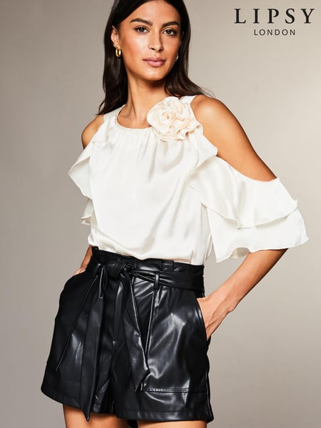 Lipsy Cream Cold Shoulder Ruffle Corsage Top (Q16829) | € 10