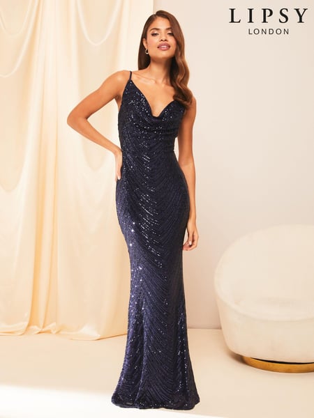 Lipsy Navy Petite Paige Sequin Cami Cowl Bridesmaid Dress (Q21815) | € 218