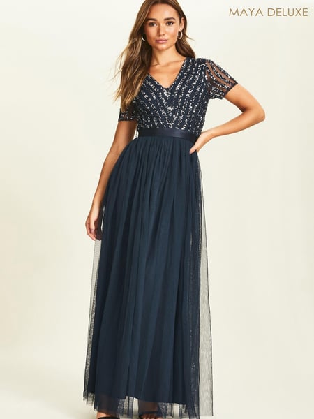 Maya Navy-Blue Chevron Sequin Maxi Dress (Q24847) | € 59