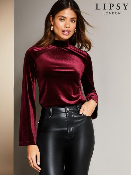 Lipsy Berry Red Flare Sleeve High Neck Blouse (Q26493) | € 29