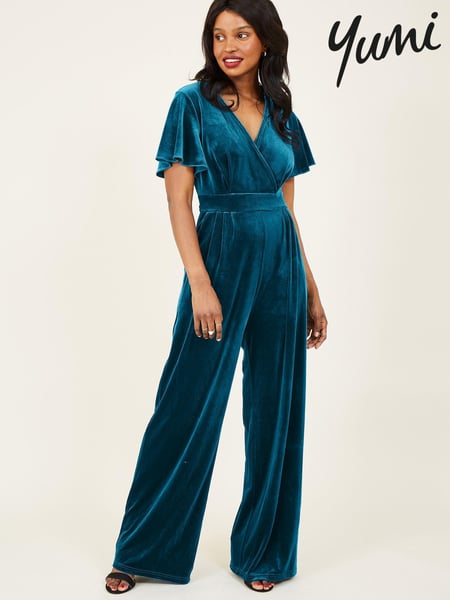 Yumi Teal Blue Velvet Jumpsuit (Q32118) | € 20