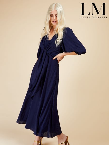 Little Mistress Navy Blue Check Tie Detail Midi Dress (Q35066) | € 63