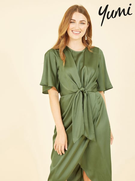 Yumi Green Satin Tie Detail Midi Dress (Q36688) | € 20