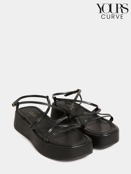 Yours Curve Black Extra-Wide Fit Strappy Flatform (Q36787) | € 10