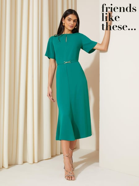 Friends Like These Blue Tulip Sleeve Belted Flute Hem Midi Dress (Q41721) | € 14
