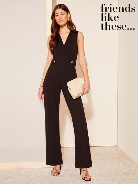 Friends Like These Black Petite Wrap Front Detail V Neck Tailored Jumpsuit (Q42963) | € 45