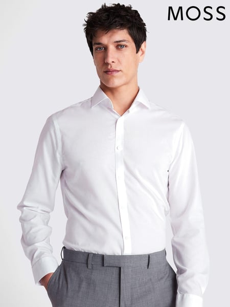 MOSS White Slim Fit Poplin Zero Iron 100% Cotton Shirt (Q45178) | € 78