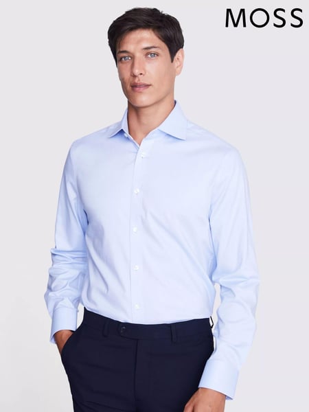 MOSS Blue Tailored Dobby Stretch Shirt (Q45227) | € 62