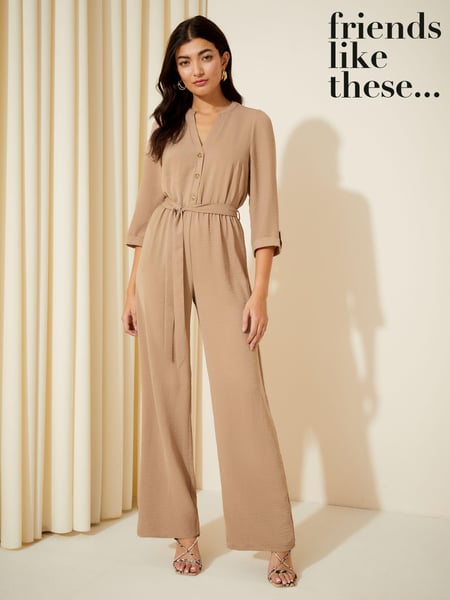 Friends Like These Stone Cream 3/4 Sleeve Belted Woven Wide Leg Jumpsuit (Q45337) | € 13
