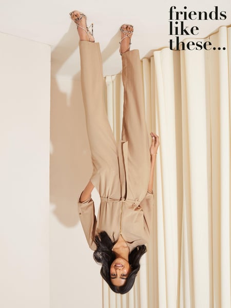 Friends Like These Camel Woven Fabric Belted Waist Jumpsuit (Q45356) | € 14