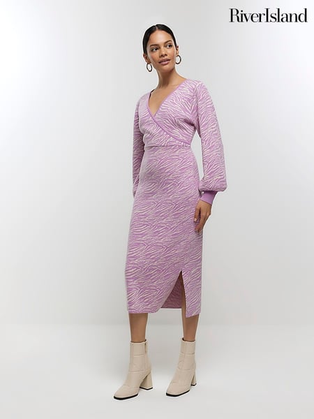 River Island Pink Zebra Crossing Wrap Midi Dress (Q45798) | € 17