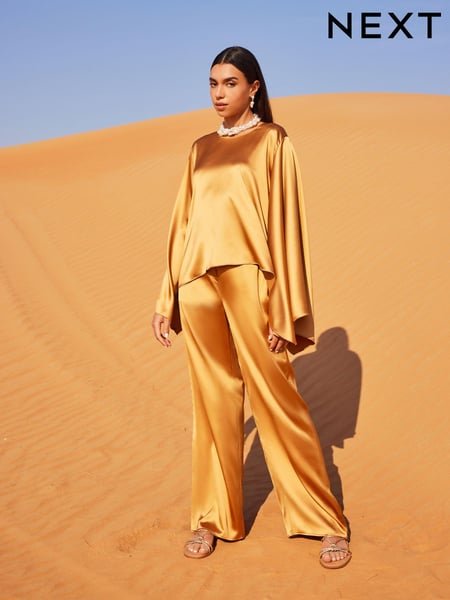 Gold Satin Elasticated Wide Leg Trousers (Q46037) | € 11
