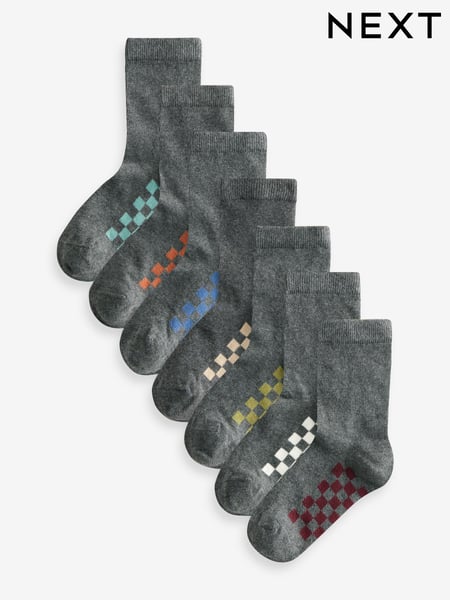 Grey Checkerboard Cotton Rich Socks 7 Pack (Q47237) | € 13 - € 16