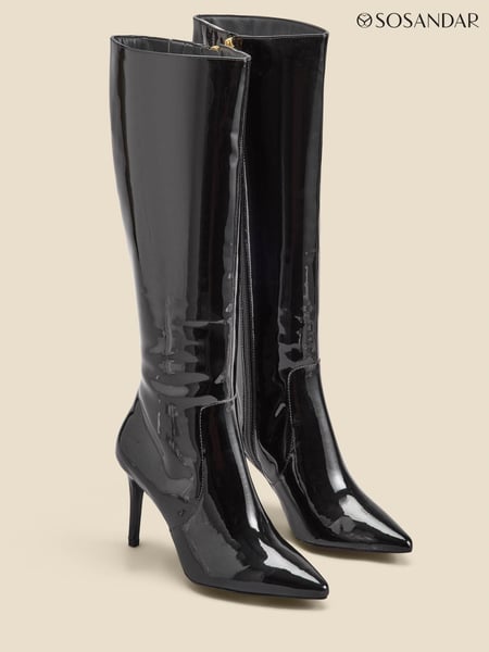 Sosandar Black Patent Leather Stiletto Knee High Boots (Q49011) | € 184