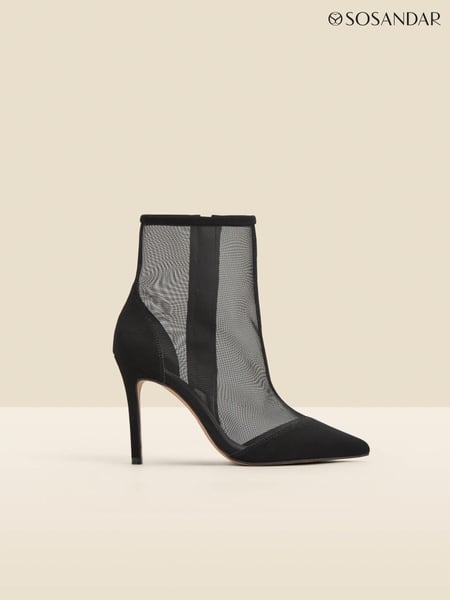 Sosandar Black Suede Stiletto With Mesh Panel Ankle Boots (Q49024) | € 97