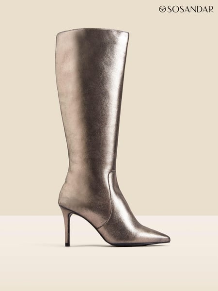 Sosandar Grey Leather Stiletto Heel Knee High Boots (Q49039) | € 132