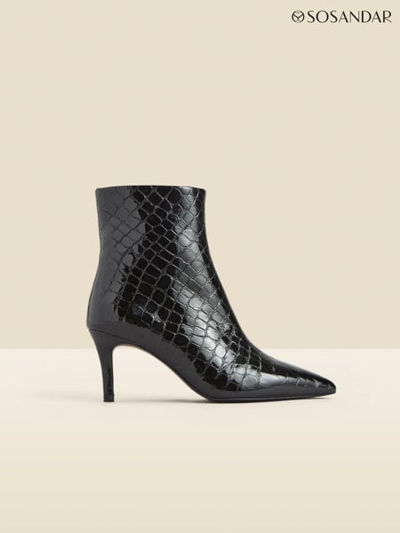 Sosandar Black Croc Effect Leather Mid Heel Ankle Boots (Q49055) | € 93