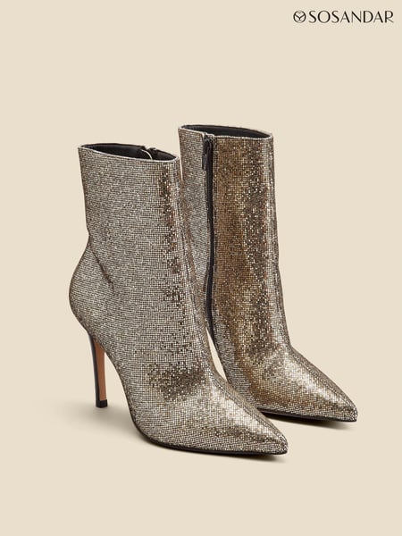Sosandar Gold Glitter Pointed Toe Ankle Boots (Q49058) | € 97