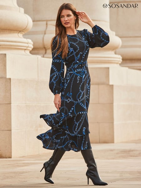 Sosandar Black Fluted Hem Fit and Flare Dress (Q49091) | € 123