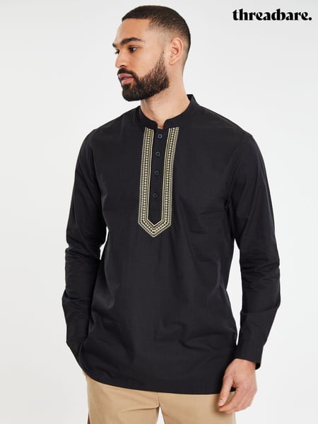 Threadbare Black Long Sleeved 100% Cotton Kurta Tunic Shirt (Q49733) | € 42