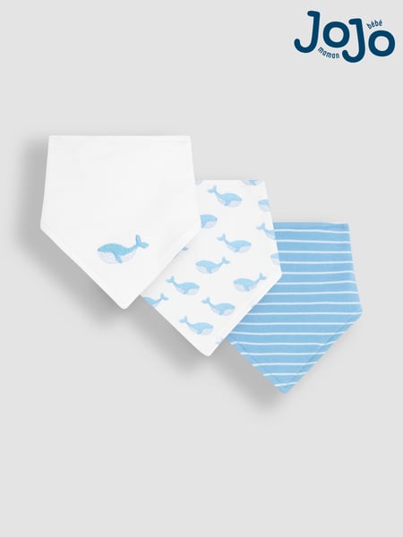 JoJo Maman Bébé Blue Whale 3-Pack Baby Dribble Bibs (Q50743) | € 19