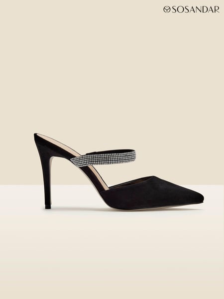 Sosandar Black Black Sofia Suede Diamante Strap Pointed Toe Mules (Q50950) | € 66